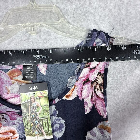Womens Maxi Dress Size S-M Round Hem Pockets Colorful Floral Sleeveless - Picture 4 of 15